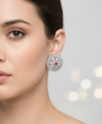 Elegant Silver Red Cubic Zirconia Earrings – Wedding & Party Collection
