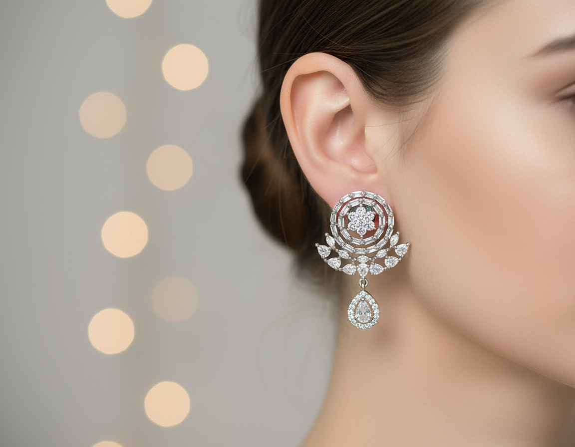 Elegant Cubic Zirconia Jhumka Earrings – Festive & Party Collection