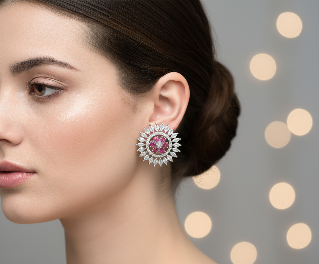 Exquisite Dual-Pink Cubic Zirconia Earrings – Wedding Collection