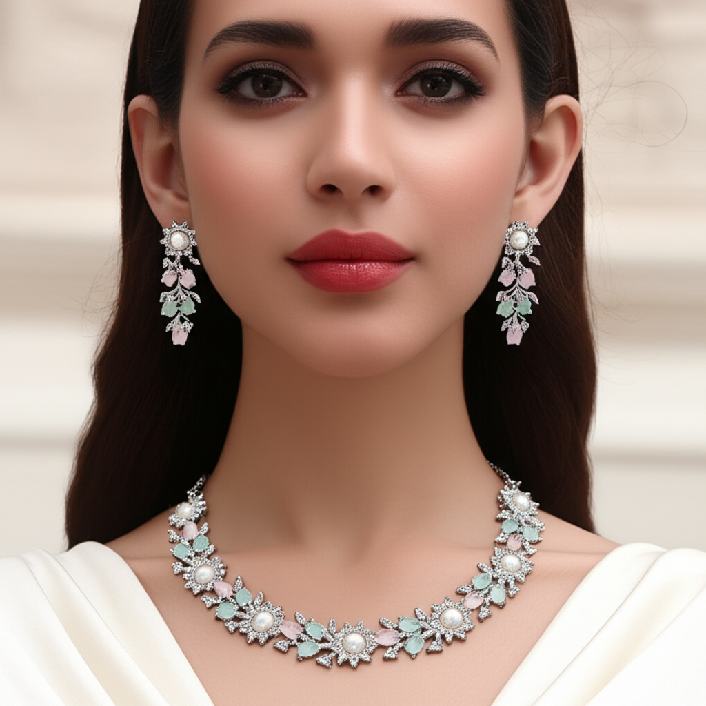 Elegant Multicolor Cubic Zirconia Half-Set – Wedding & Party Collection