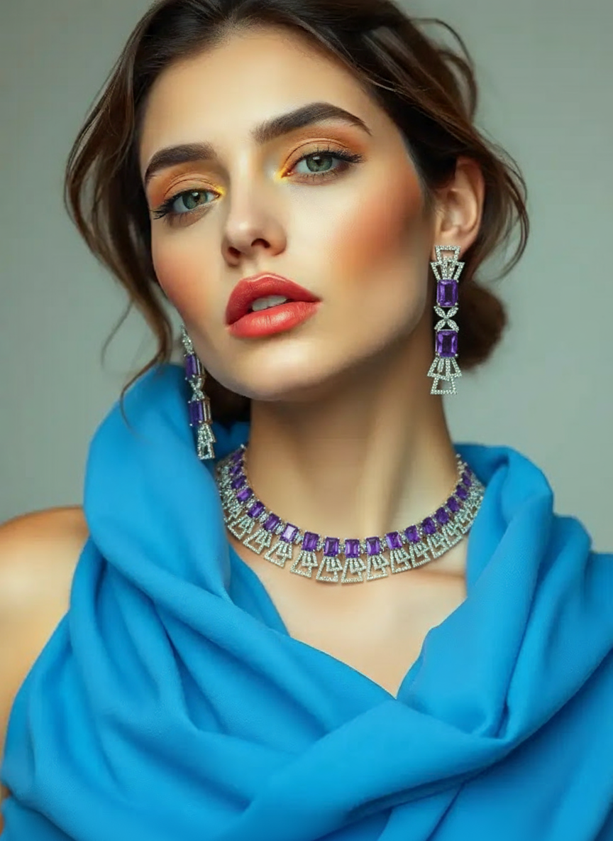 Exquisite Purple Cubic Zirconia Necklace – Modern Party Collection